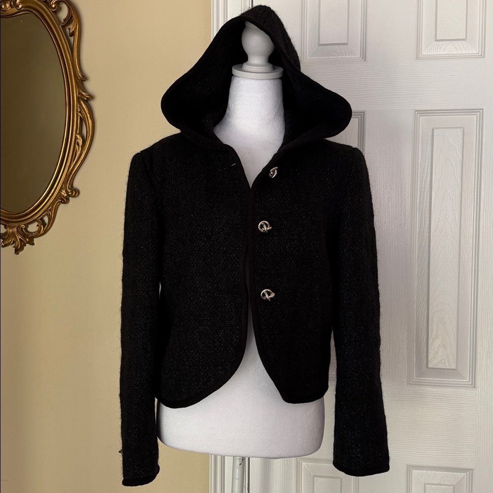 ba&sh Octave Wool Blend Tweed Hooded Blazer Metallic Knot Buttons Size 2 -US 6 - Picture 4 of 16